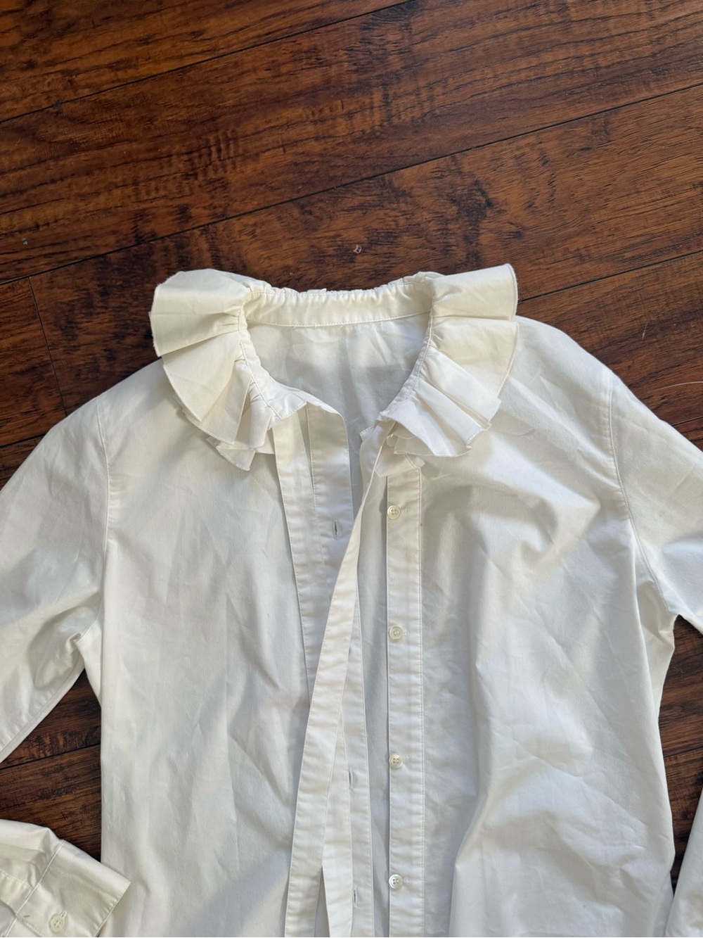 Women’s White Secretary Blouse Ruffle Collar Button-Front Shirt Romantic Capsule - Picture 2 of 4